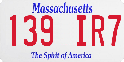 MA license plate 139IR7
