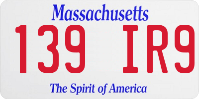 MA license plate 139IR9