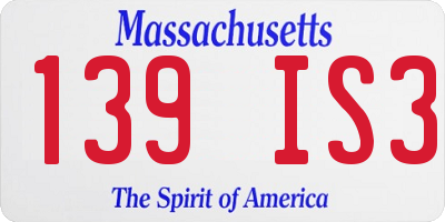 MA license plate 139IS3