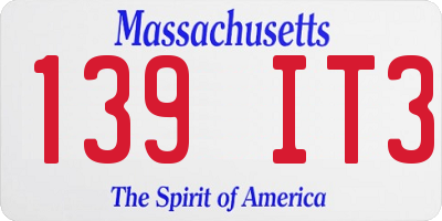 MA license plate 139IT3