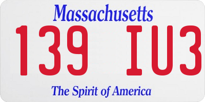 MA license plate 139IU3
