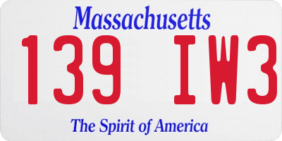 MA license plate 139IW3