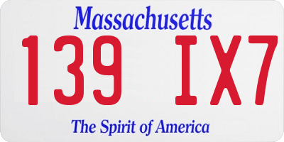 MA license plate 139IX7