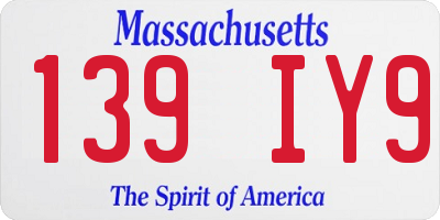 MA license plate 139IY9