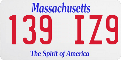 MA license plate 139IZ9