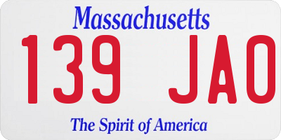 MA license plate 139JA0