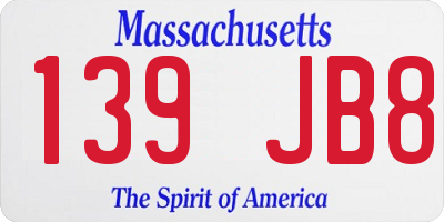 MA license plate 139JB8