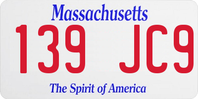 MA license plate 139JC9