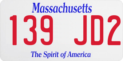 MA license plate 139JD2