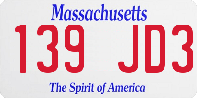 MA license plate 139JD3