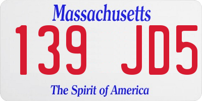 MA license plate 139JD5