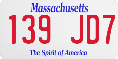 MA license plate 139JD7