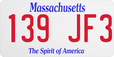 MA license plate 139JF3