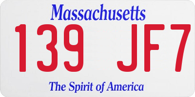 MA license plate 139JF7