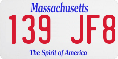 MA license plate 139JF8