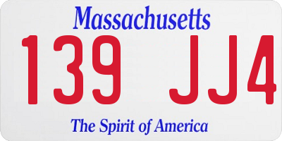MA license plate 139JJ4