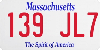 MA license plate 139JL7