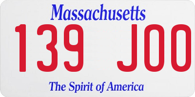 MA license plate 139JO0