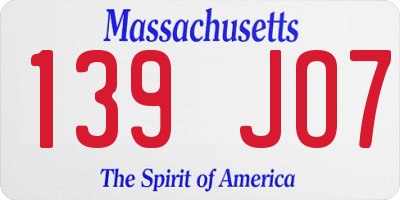 MA license plate 139JO7