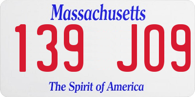 MA license plate 139JO9