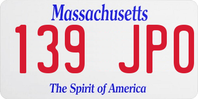 MA license plate 139JP0