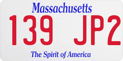 MA license plate 139JP2