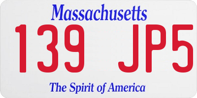 MA license plate 139JP5