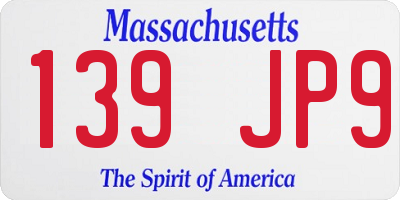 MA license plate 139JP9