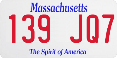 MA license plate 139JQ7