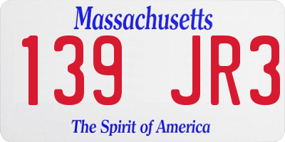MA license plate 139JR3