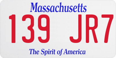 MA license plate 139JR7