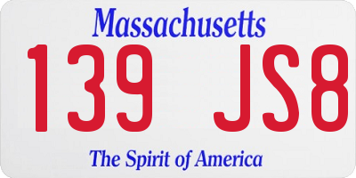 MA license plate 139JS8