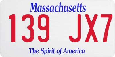MA license plate 139JX7