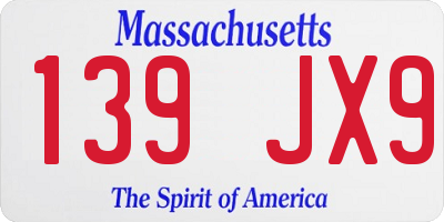 MA license plate 139JX9
