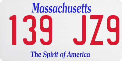 MA license plate 139JZ9
