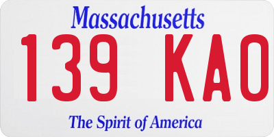 MA license plate 139KA0