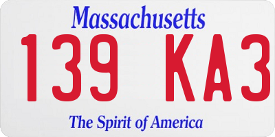 MA license plate 139KA3