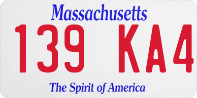 MA license plate 139KA4