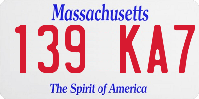 MA license plate 139KA7