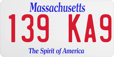 MA license plate 139KA9