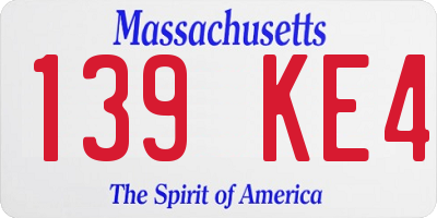 MA license plate 139KE4