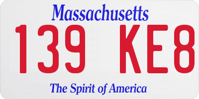 MA license plate 139KE8