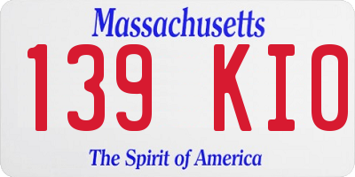 MA license plate 139KI0