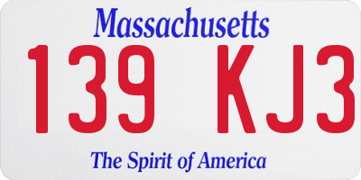 MA license plate 139KJ3