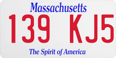 MA license plate 139KJ5