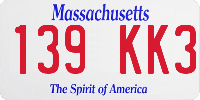 MA license plate 139KK3