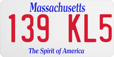 MA license plate 139KL5