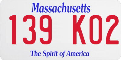 MA license plate 139KO2