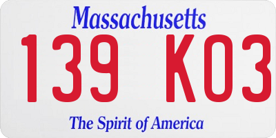 MA license plate 139KO3