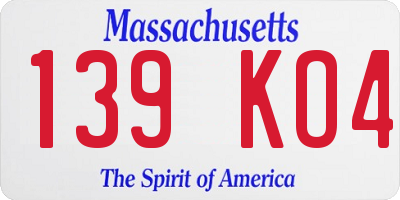 MA license plate 139KO4